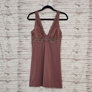 Gilligan & O'Malley Dusty Mauve Lace-Trim V-Neck Chemise
